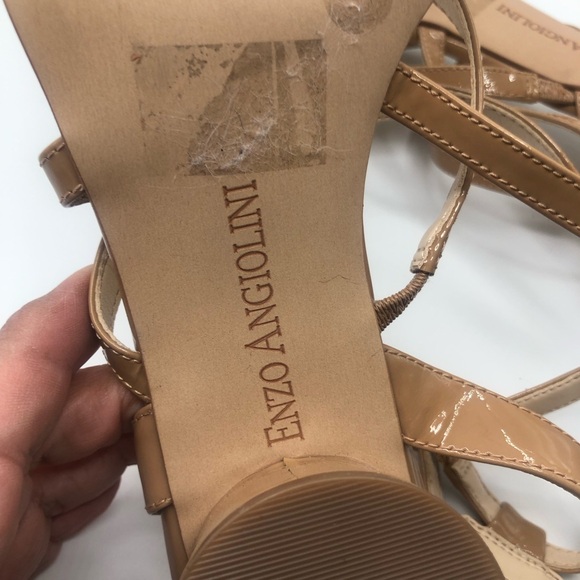 Enzo Angiolini Tan Patent Leather Strappy Sandals with Round Heel Size 8M - Picture 6 of 9